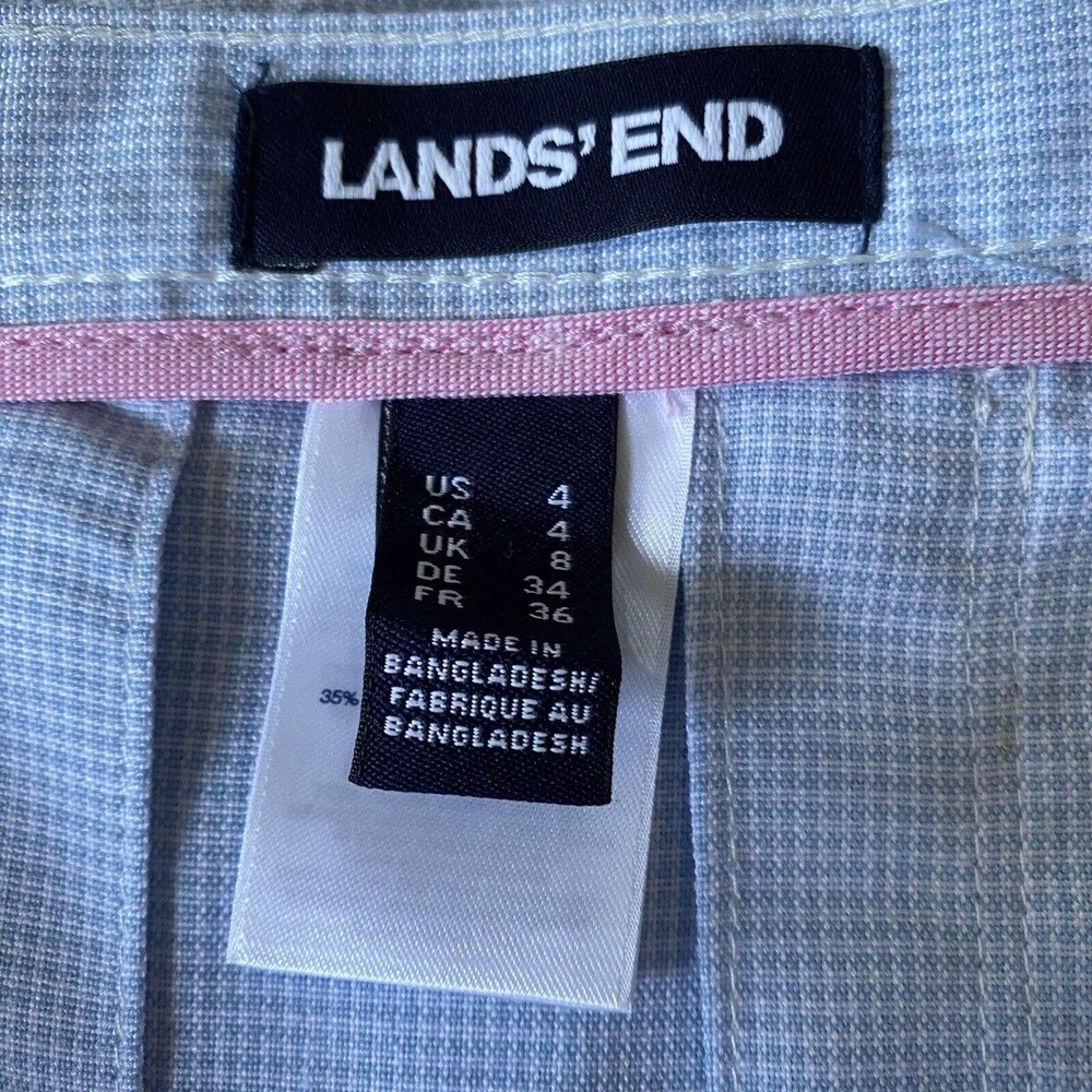 Lands' End Womens size 4 Blue White Check Skirt Pleated Knee Length X154